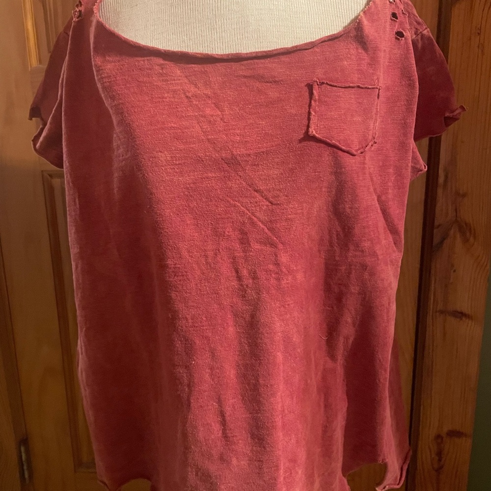 A Rare Bird distressed deep red t shirt top